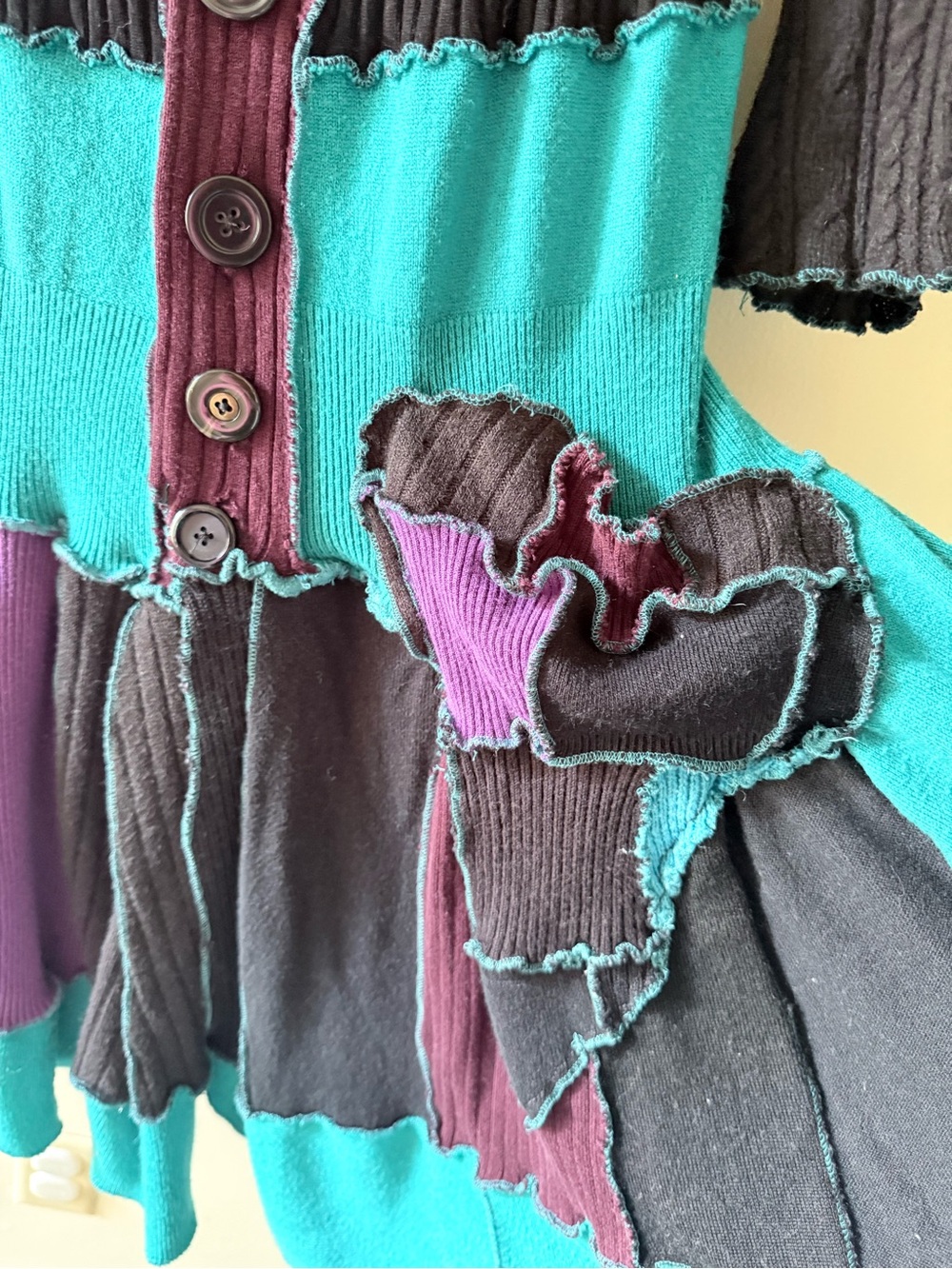 Patchwork Fairy Goblin core Cottage Pointy Hood Jacket Coat Dress Goth Grunge M - Picture 3 of 13